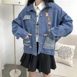 Embroidered Denim Jacket Light Blue - One Size