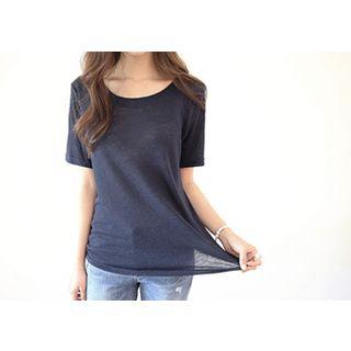 Scoop-neck Linen T-shirt
