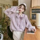 Long-sleeve Tie Neck Sweater / Long-sleeve Lace Top
