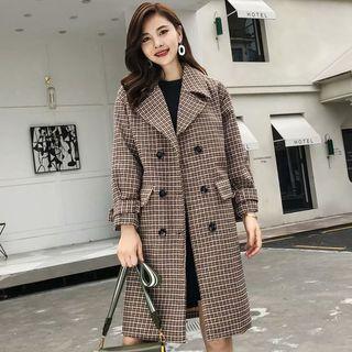 Notch-lapel Double-breasted Plaid Coat