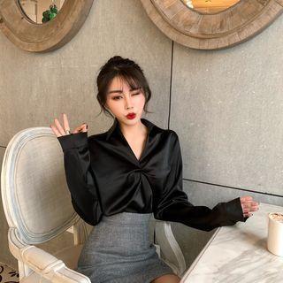 Open-placket Plain Bow Shirt