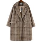 Notch-lapel Double-breasted Plaid Coat As Shown In Figure - One Size