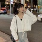 Long-sleeve V-neck Plain Hooded Jacket
