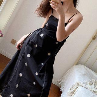 Embroidered Midi Overall Dress