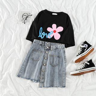 Asymmetric Washed A-line Denim Skirt