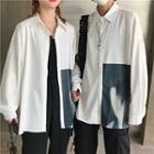 Couple-matching Color Block Long-sleeve Shirt