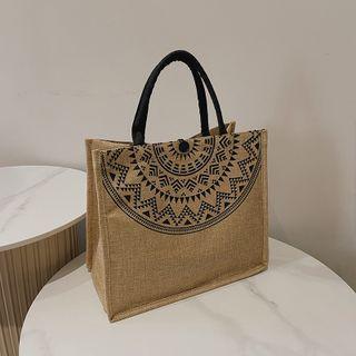 Patterned Linen Tote Bag Brown - One Size
