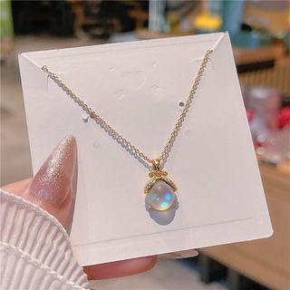 Moonstone Pendant Stainless Steel Necklace Gold - One Size