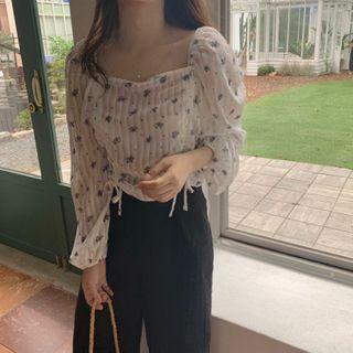 Square Neck Chiffon Blouse White - One Size