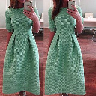 Elbow Sleeve Pleated Mesh Dress