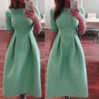 Elbow Sleeve Pleated Mesh Dress