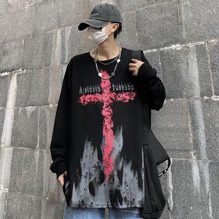 Lettering Cross Print Sweatshirt