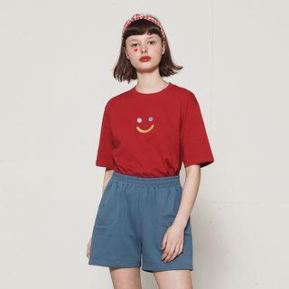 Smile Face Printed Short-sleeve T-shirt