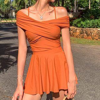 Cold-shoulder Plain Swimdress
