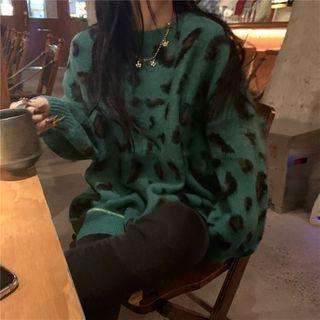 Leopard Print Sweater Blue - One Size