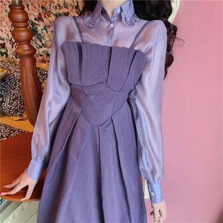 Wood-ear Trim Shirt / Spaghetti Strap Dress