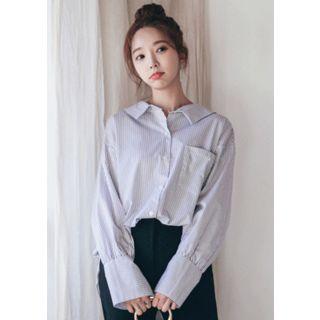 Wide-cuff Beribboned Back Stripe Shirt