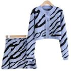 Set: Zebra Pattern Cropped Knit Cardigan + Knit Mini Skirt