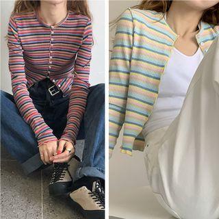 Long-sleeve Striped Slim-fit Top