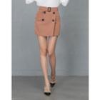 Belted-waist Buttoned Mini Skirt