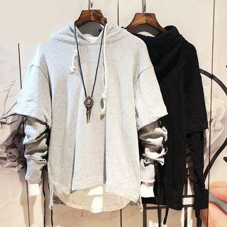 Mock Two-piece Lace-up Hoodie