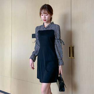 Floral Print Panel Bell-sleeve Mini A-line Dress
