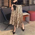 Leopard Satin Long Surplice-wrap Skirt