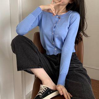 Long Sleeve Round Neck Plain Knit Cardigan