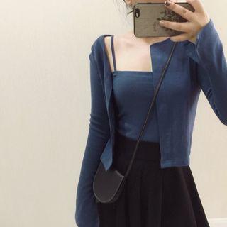 Set: Plain Camisole Top + Open Front Cropped Cardigan