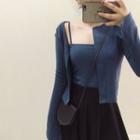Set: Plain Camisole Top + Open Front Cropped Cardigan