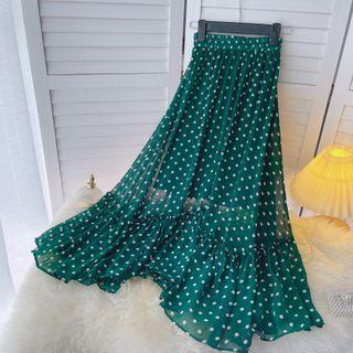 Asymmetrical Dots Chiffon Maxi Skirt