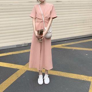 Short-sleeve Slit-hem A-line Midi Dress As Shown In Figure - One Size