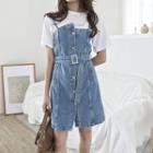 Spaghetti Strap Button-front Mini A-line Denim Dress