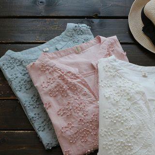 Long-sleeve Flower Accent Blouse