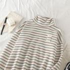Striped Turtle-neck Long-sleeve Top As Figure - One Size