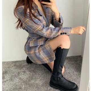 Houndstooth Woolen Blazer With Sash