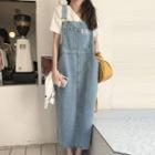 Short-sleeve Asymmetrical T-shirt / Washed Denim Overall Dress