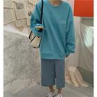 Long-sleeve Printed Sweatshirt / Slit Midi Skirt