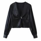 V-neck Long-sleeve Satin Top