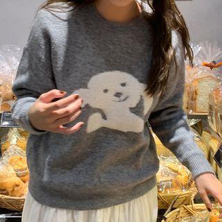 Dog Print Sweater Gray - One Size