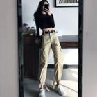 Crew-neck Long-sleeve Crop Top / Cropped Harem Pants With Belt
