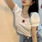 Puff-sleeve Scoop Neck Cropped T-shirt
