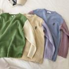 Embroidered Color-block Long-sleeve Sweater