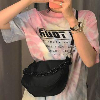 Chain-accent Nylon Satchel Black - One Size