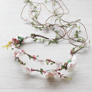 Bridal Flower Headpiece Pink & Green - One Size