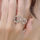 Rhinestone Alloy Open Ring 1pc - Silver - One Size
