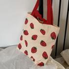 Strawberry Print Canvas Tote Bag Strawberry - White - One Size