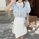 Short-sleeve Floral Print Shirt / Asymmetric Skirt