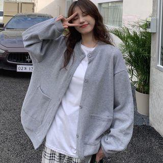 Long-sleeve Plain Single-breasted Cardigan