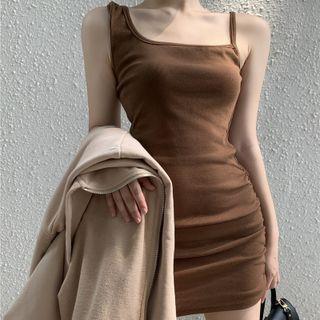 Hooded Zip Jacket / Spaghetti Strap Mini Bodycon Dress